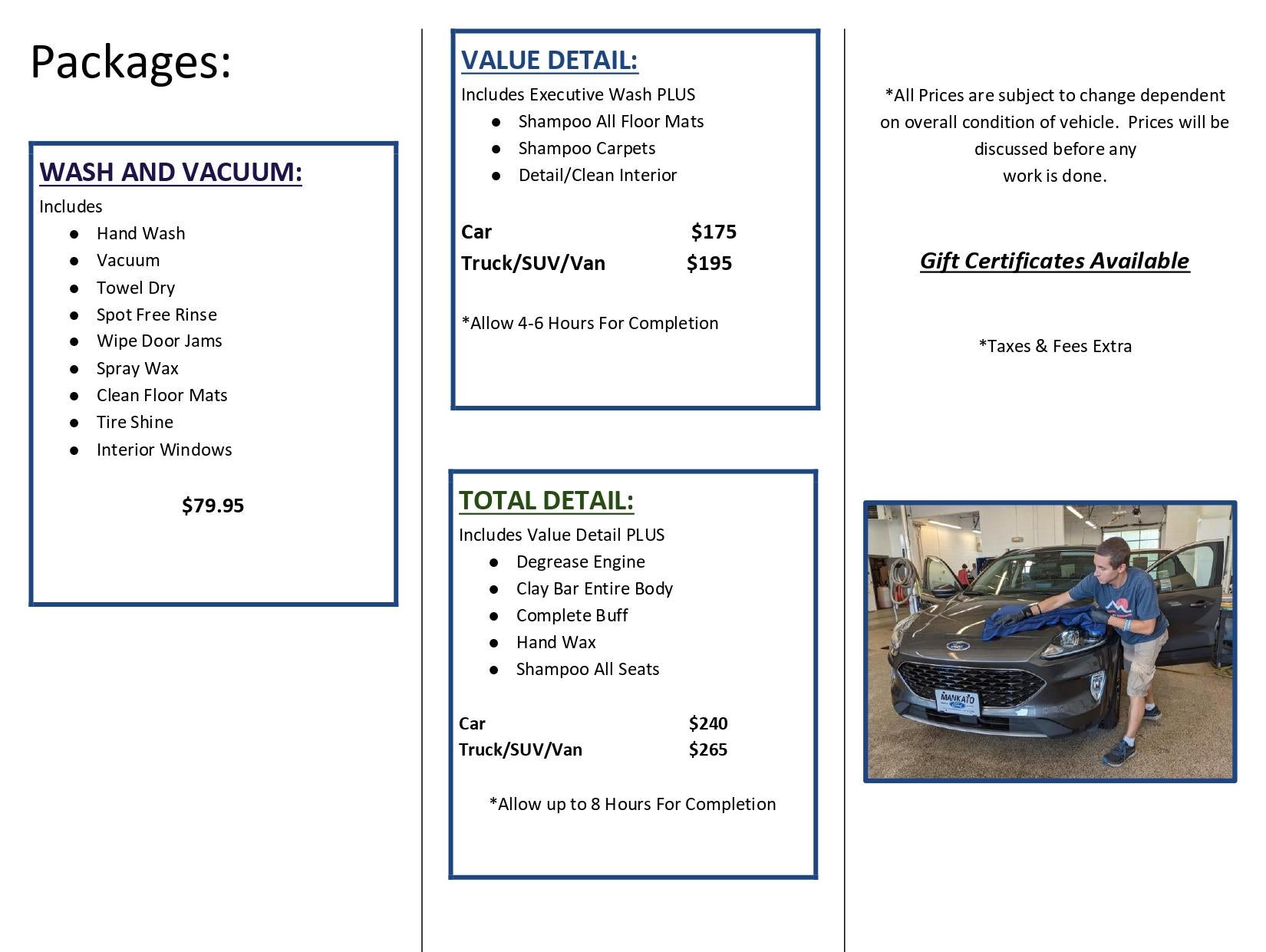 banner image of pricing for detailing at Harrison Ford